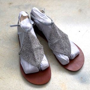 Steve Madden Shineyy Silver Rhinestone Studded Thong Sandals.